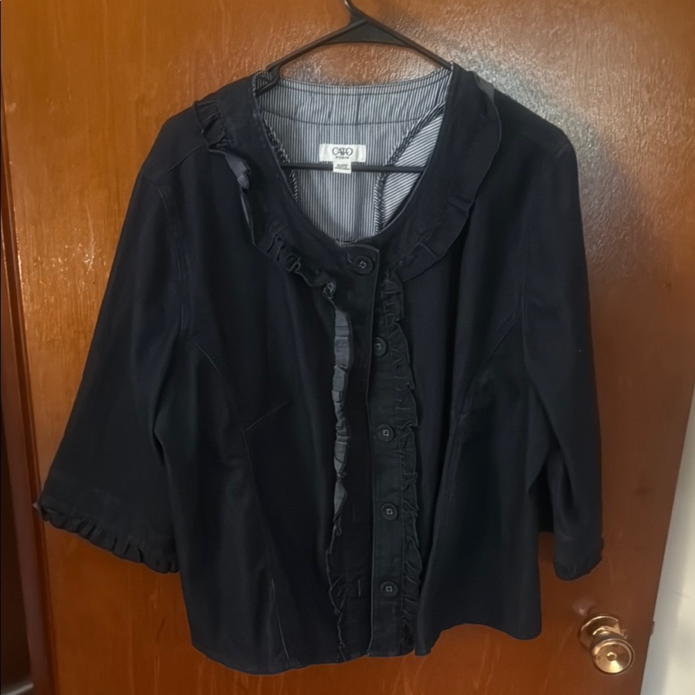 Cato Women's Navy Ruffle Button Down Shirt
